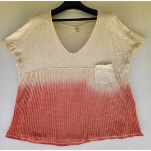 We The Free Womens M Sunwashed Ombre Oversized T Shirt Waffle Knit Salmon Pink